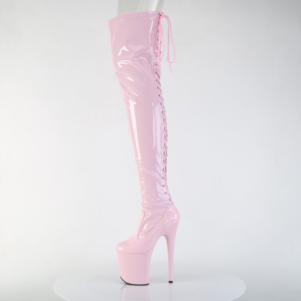 Pink Platform High Heel Lace Up Thigh High Boots